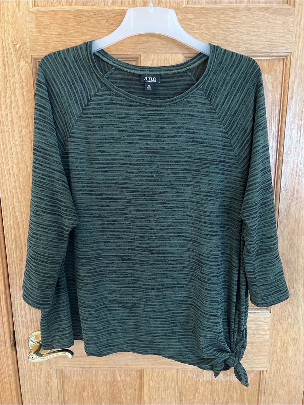 a.n.a Dark Green Striped Tie-Side Raglan Sweatshirt
